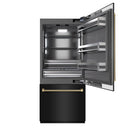 ZLINE Autograph 36-Inch Black Stainless Steel Built-In Refrigerator w/ Gray Interior & Bronze Helix Handles (GRBITZ-BS36-KCB)