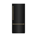 ZLINE Autograph 36-Inch Black Stainless Steel Built-In Refrigerator w/ Gray Interior & Gold Helix Handles (GRBITZ-BS36-KG)