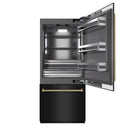 ZLINE Autograph 36-Inch Black Stainless Steel Built-In Refrigerator w/ Gray Interior & Gold Helix Handles (GRBITZ-BS36-KG)
