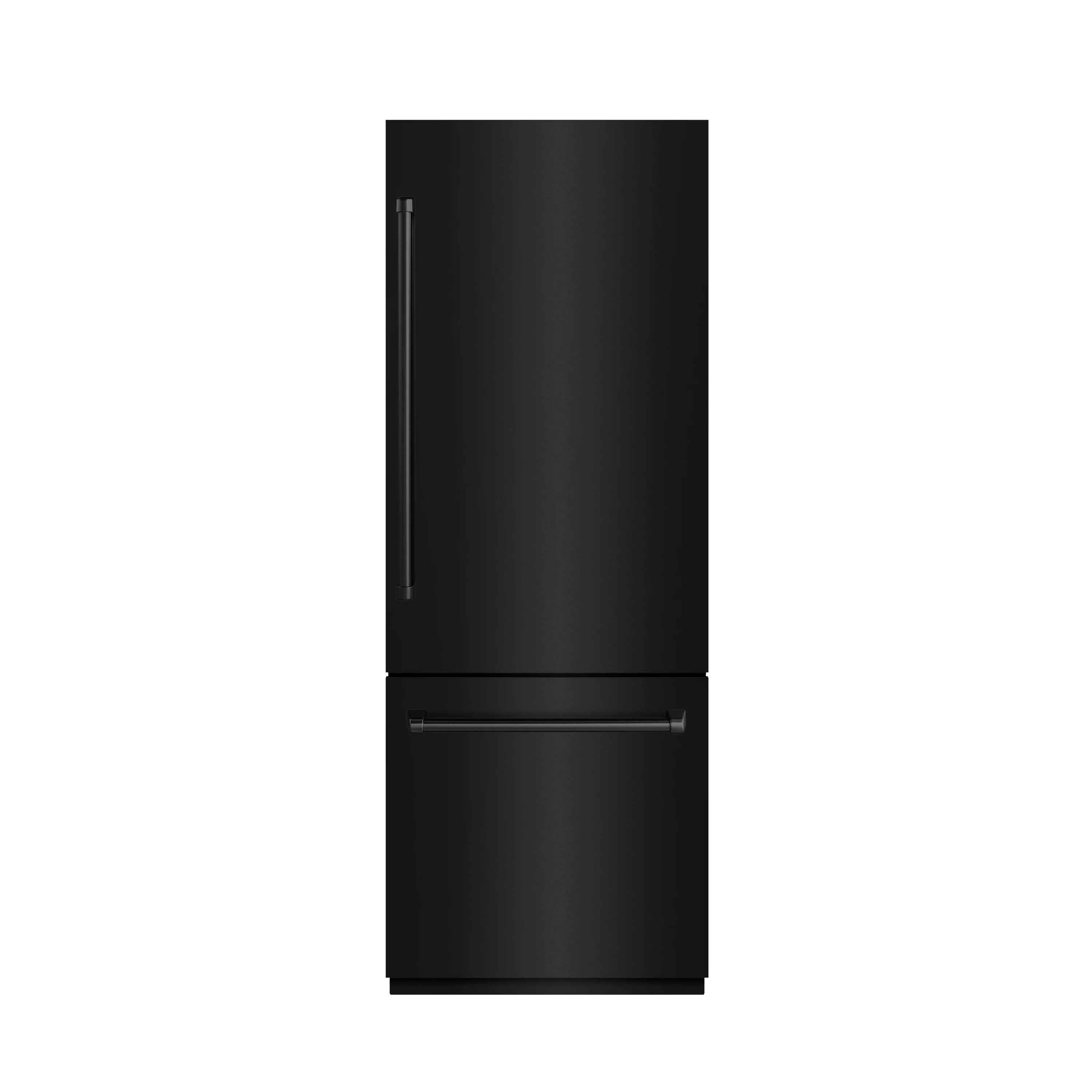 Black stainless built-in bottom freezer refrigerator with double doors
