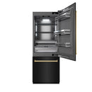 ZLINE Autograph Edition 30-Inch 16.1 Cu. Ft. Built-In Bottom Freezer Refrigerator with Water Dispenser and Ice Maker in Black Stainless Steel with Graphite Gray Interior and Polished Gold Accents (GRBIVZ-BS-30-G)