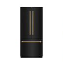 ZLINE Autograph Edition 36-Inch 19.6 Cu. Ft. French Door Built-In Bottom Freezer Refrigerator with Water Dispenser and Ice Maker in Black Stainless Steel with Graphite Gray Interior and Champagne Bronze Accents (GRBIVZ-BS-36-CB)