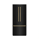 ZLINE Autograph Edition 36-Inch 19.6 Cu. Ft. French Door Built-In Bottom Freezer Refrigerator with Water Dispenser and Ice Maker in Black Stainless Steel with Graphite Gray Interior and Polished Gold Accents (GRBIVZ-BS-36-G)