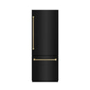 ZLINE Autograph 30-Inch Black Stainless Steel Built-In Refrigerator w/ Gray Interior and Bronze Helix Handles (GRBIVZ-BS30KCB)