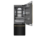 ZLINE Autograph 30-Inch Black Stainless Steel Built-In Refrigerator w/ Gray Interior and Bronze Helix Handles (GRBIVZ-BS30KCB)