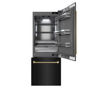 ZLINE Autograph 30-Inch Black Stainless Steel Built-In Refrigerator w/ Gray Interior and Bronze Helix Handles (GRBIVZ-BS30KCB)