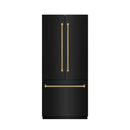 ZLINE Autograph 36-Inch Black Stainless Steel French Door Refrigerator w/ Gray Interior & Gold Helix Handles (GRBIVZ-BS36KG)