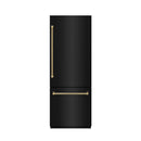 ZLINE Autograph 30-Inch Black Stainless Steel Built-In Refrigerator w/ Gray Interior and Gold Helix Handles (GRBIVZ-BS30KG)