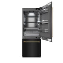 ZLINE Autograph 30-Inch Black Stainless Steel Built-In Refrigerator w/ Gray Interior and Gold Helix Handles (GRBIVZ-BS30KG)