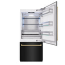 ZLINE Autograph Edition 36-Inch 19.8 cu. ft. Built-In Bottom Freezer Refrigerator with Water Dispenser and Ice Maker in Black Stainless Steel and Champagne Bronze Accents (RBITZ-BS-36-CB)