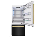 ZLINE Autograph Edition 36-Inch 19.8 cu. ft. Built-In Bottom Freezer Refrigerator with Water Dispenser and Ice Maker in Black Stainless Steel and Polished Gold Accents (RBITZ-BS-36-G)
