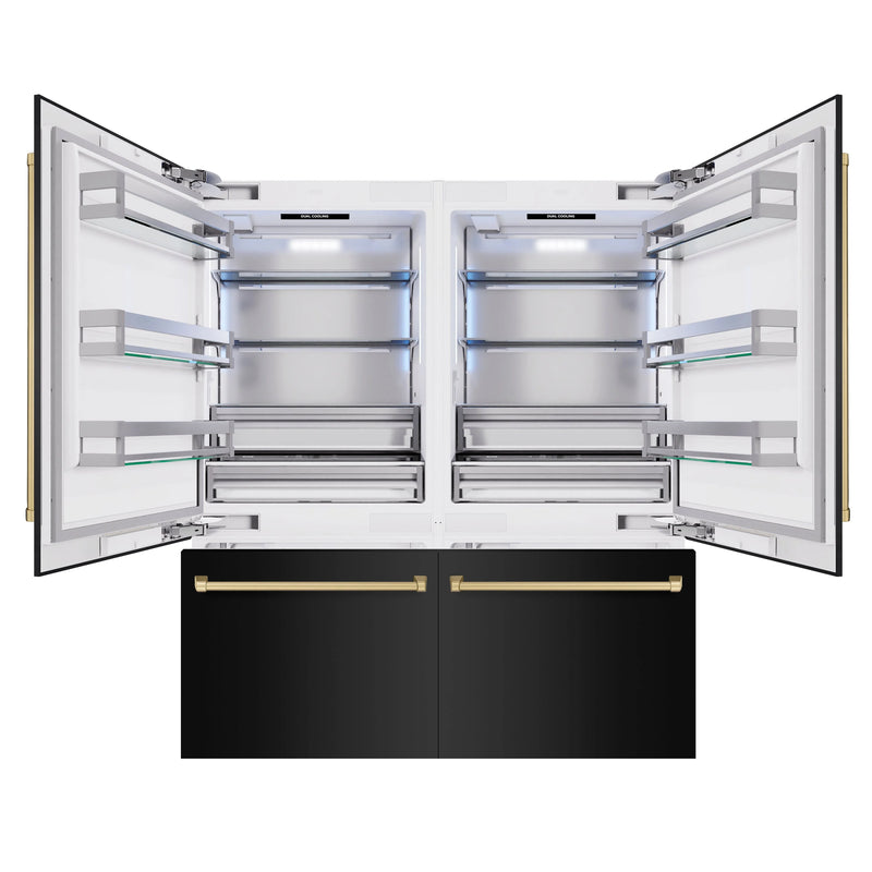 ZLINE Autograph Edition 72-Inch 39.6 cu. ft. French Door Built-In Bottom Freezer Refrigerator with Water Dispensers and Ice Makers in Black Stainless Steel and Champagne Bronze Accents (RBITZ-BS-72-CB)