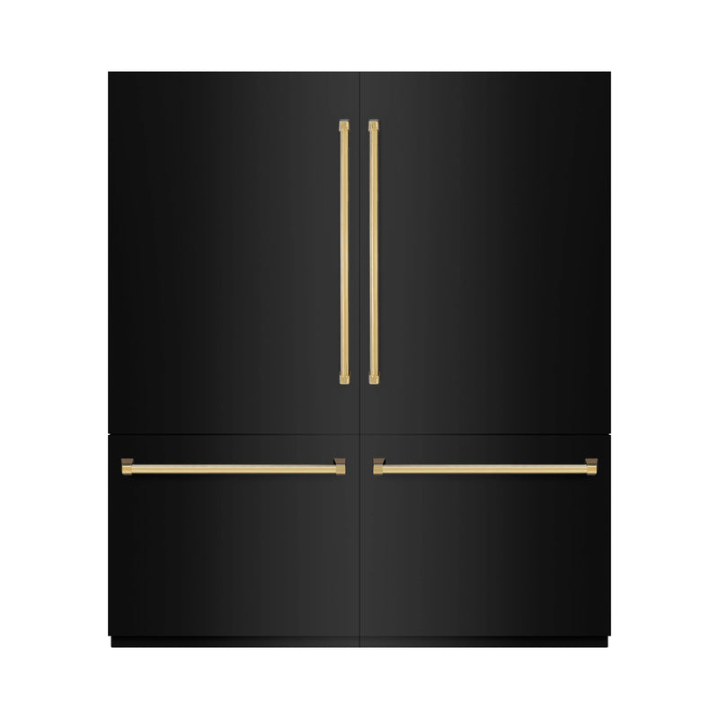 ZLINE Autograph Edition 72-Inch 39.6 cu. ft. French Door Built-In Bottom Freezer Refrigerator with Water Dispensers and Ice Makers in Black Stainless Steel and Polished Gold Accents (RBITZ-BS-72-G)