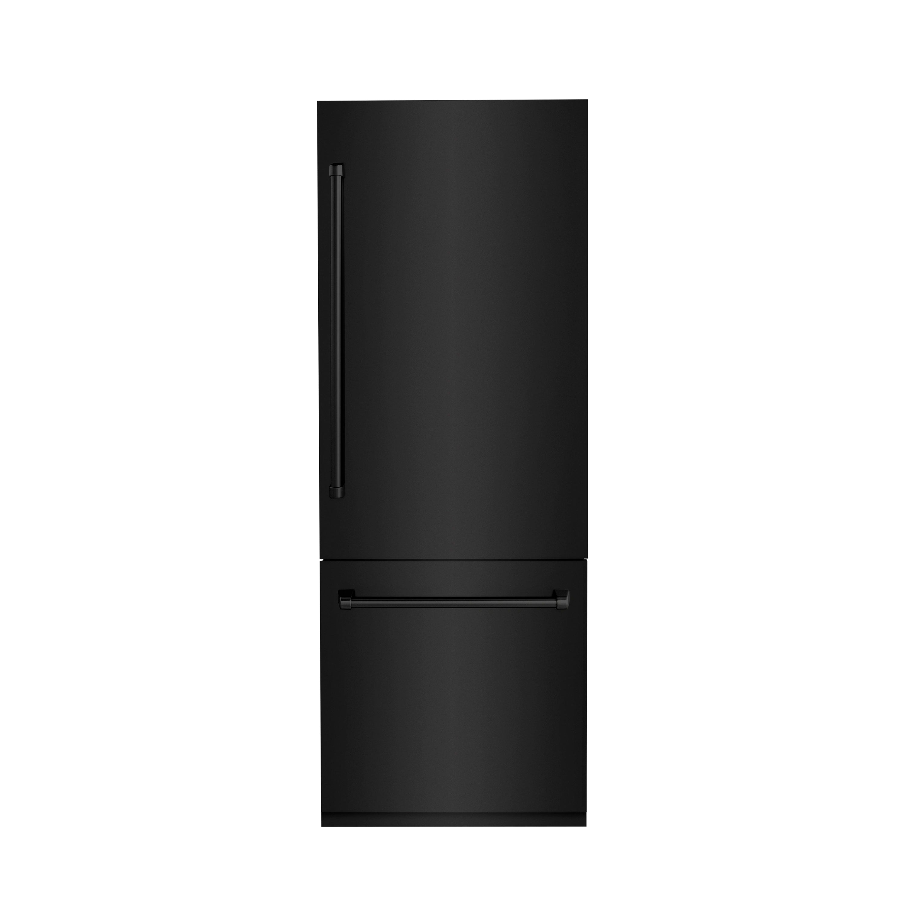Black stainless steel built-in two-door bottom freezer refrigerator exterior