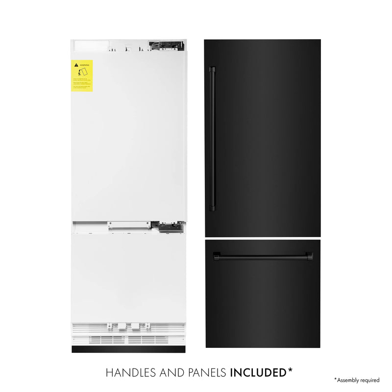 ZLINE 30-Inch 16.1 cu. ft. Built-In 2-Door Bottom Freezer Refrigerator with Internal Water and Ice Dispenser in Black Stainless Steel (RBIV-BS-30)