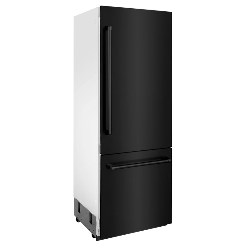 ZLINE 30-Inch 16.1 cu. ft. Built-In 2-Door Bottom Freezer Refrigerator with Internal Water and Ice Dispenser in Black Stainless Steel (RBIV-BS-30)