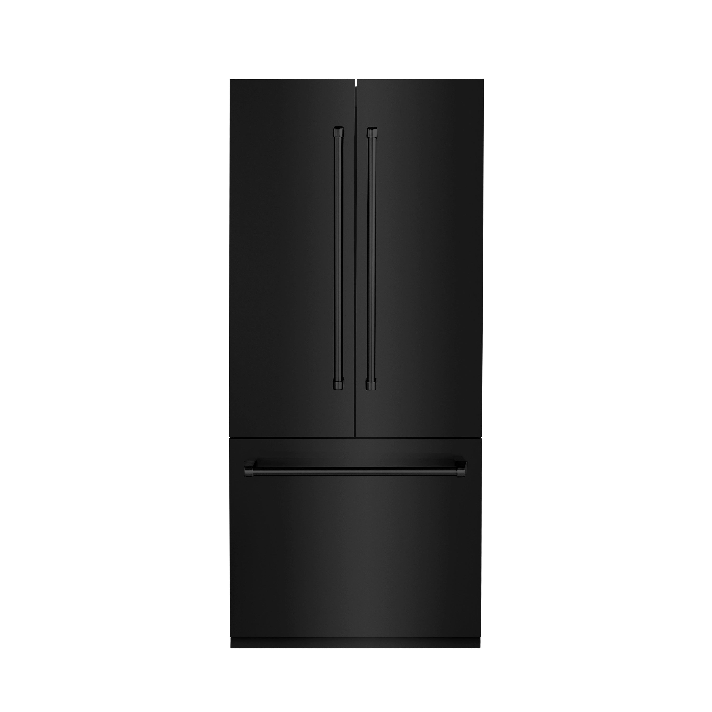 Black stainless built-in 3-door freezer refrigerator with dispenser handles