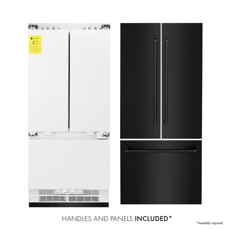 ZLINE 36-Inch 19.6 cu. ft. Built-In 3-Door French Door Freezer Refrigerator with Internal Water and Ice Dispenser in Black Stainless Steel (RBIV-BS-36)