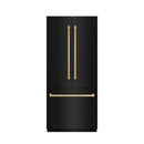ZLINE Autograph Edition 36-Inch 19.6 cu. ft. French Door Built-In Bottom Freezer Refrigerator with Water Dispenser and Ice Maker in Black Stainless Steel with Stainless Steel Interior and Champagne Bronze Accents (SRBIVZ-BS-36-CB)