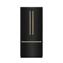 ZLINE Autograph Edition 36-Inch 19.6 cu. ft. French Door Built-In Bottom Freezer Refrigerator with Water Dispenser and Ice Maker in Black Stainless Steel with Stainless Steel Interior and Polished Gold Accents (SRBIVZ-BS-36-G)