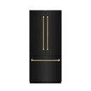 ZLINE Autograph 36-Inch Black Stainless Steel French Door Fridge w/ Stainless Interior & Bronze Helix Handles (SRBIVZ-BS36KCB)