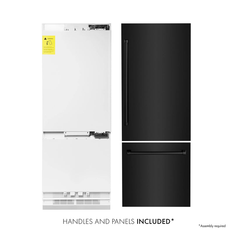 ZLINE 30-Inch 16.1 cu. ft. Built-In 2-Door Bottom Freezer Refrigerator with Internal Water and Ice Dispenser in Black Stainless Steel (RBIV-BS-30)