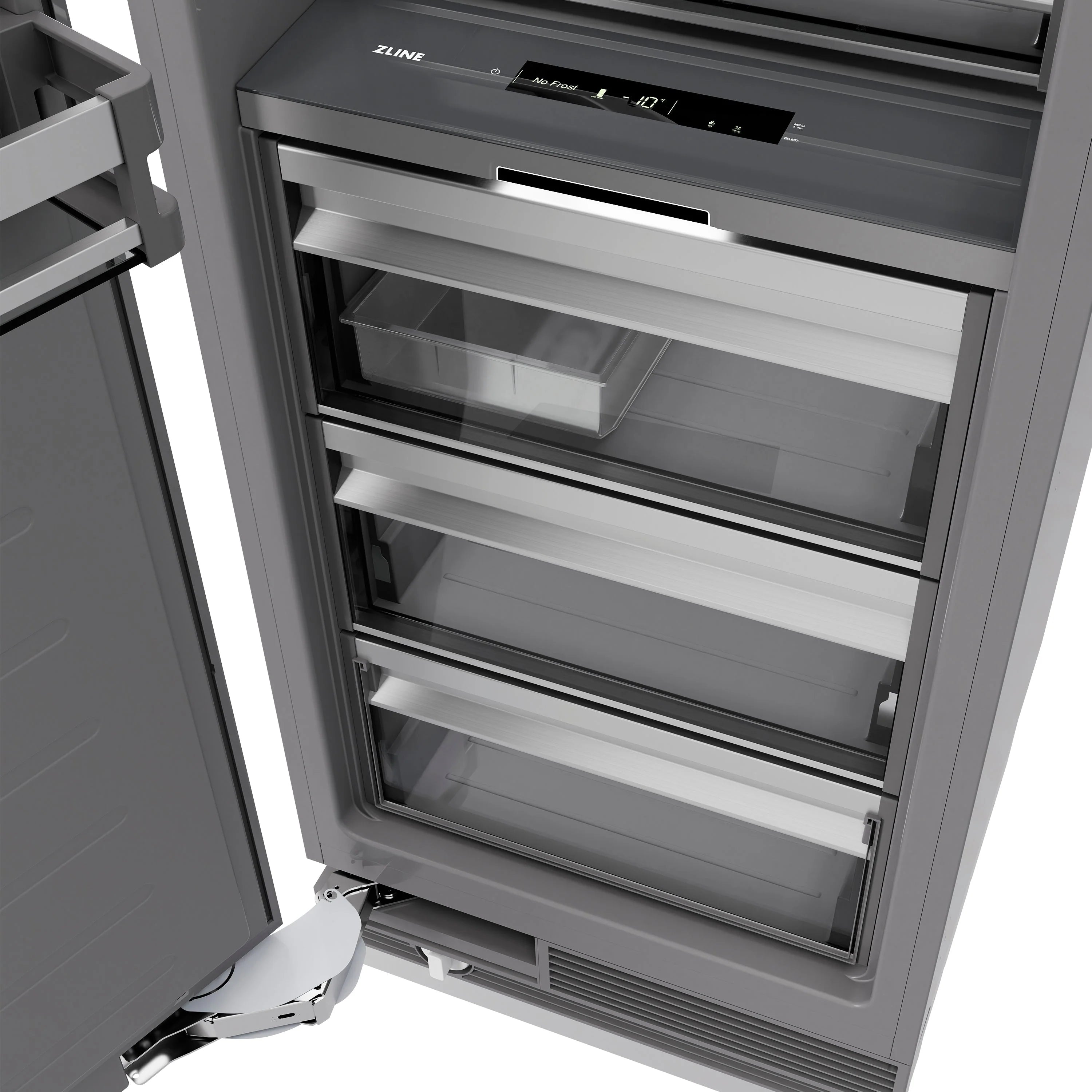 24-inch column freezer interior with slide drawers and top control panel