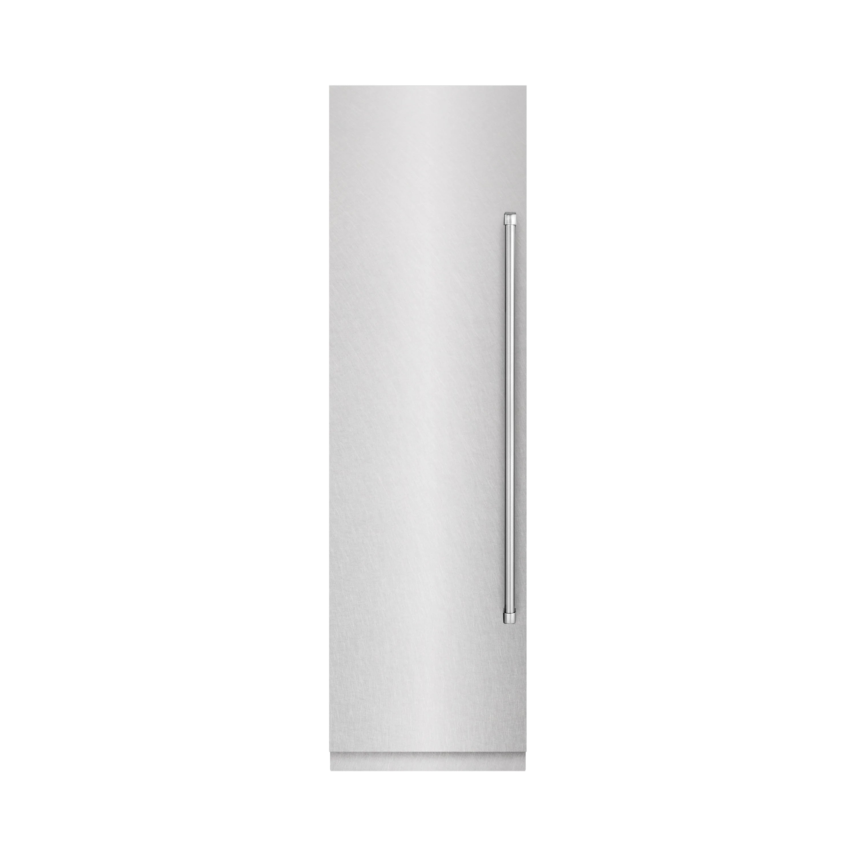 Satin stainless steel column freezer door with integrated vertical handle