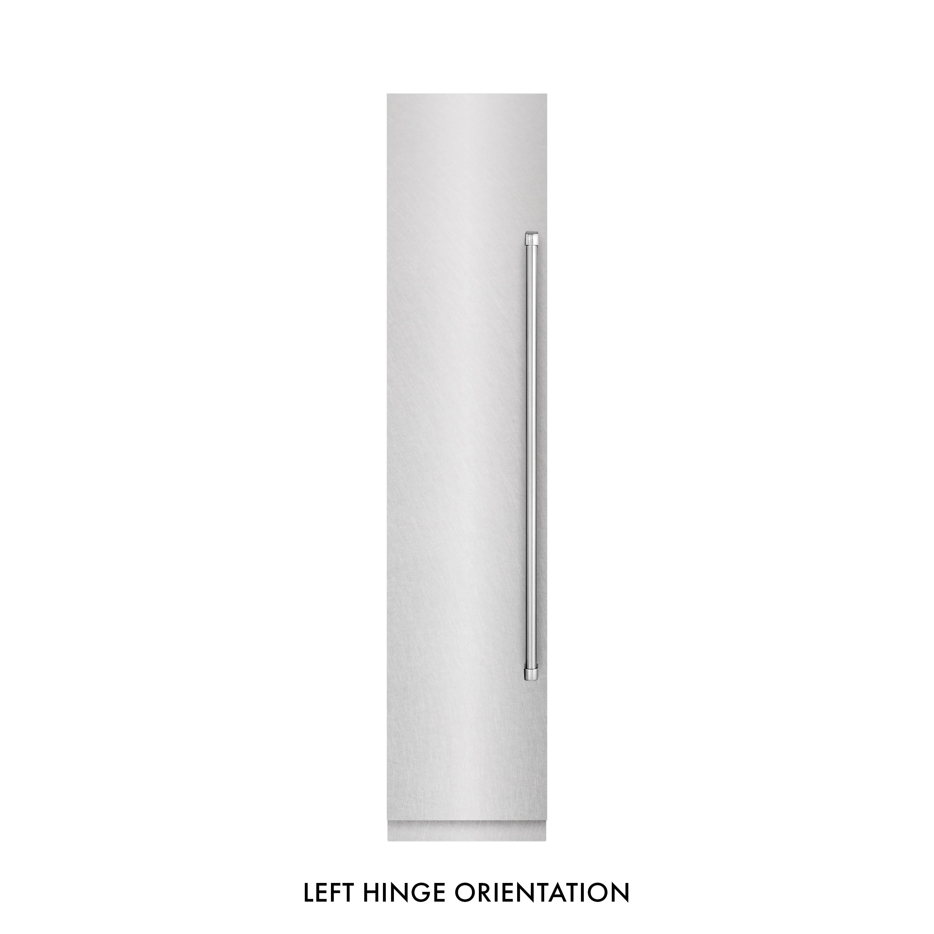 Column freezer left hinge orientation with vertical stainless steel handle