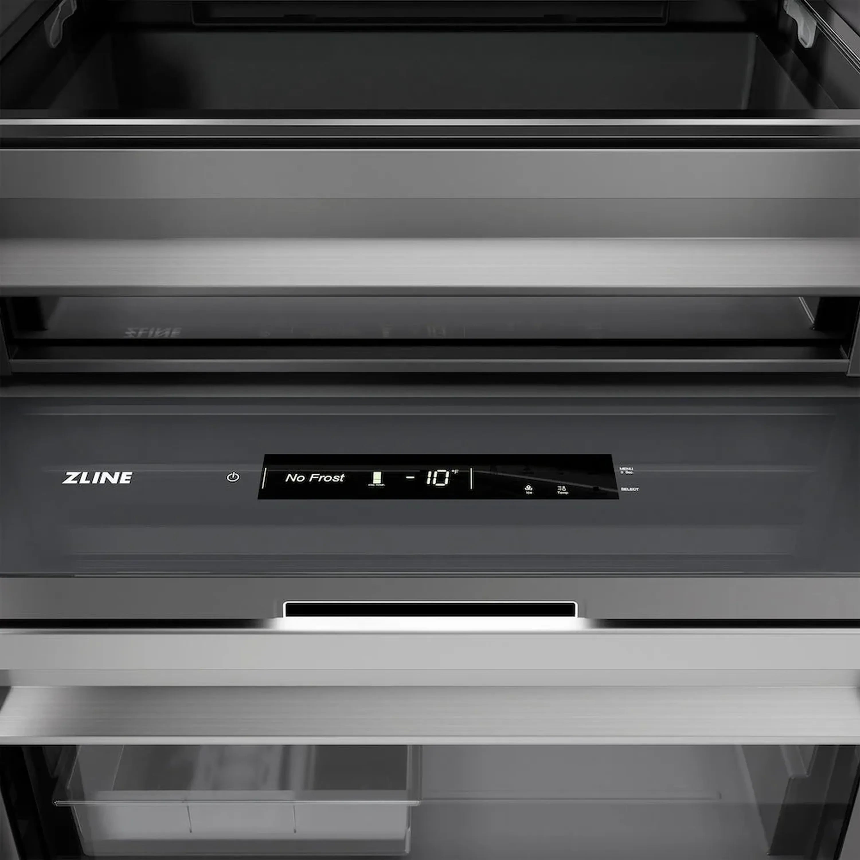 Built-in control panel showing No Frost and temperature display on freezer front