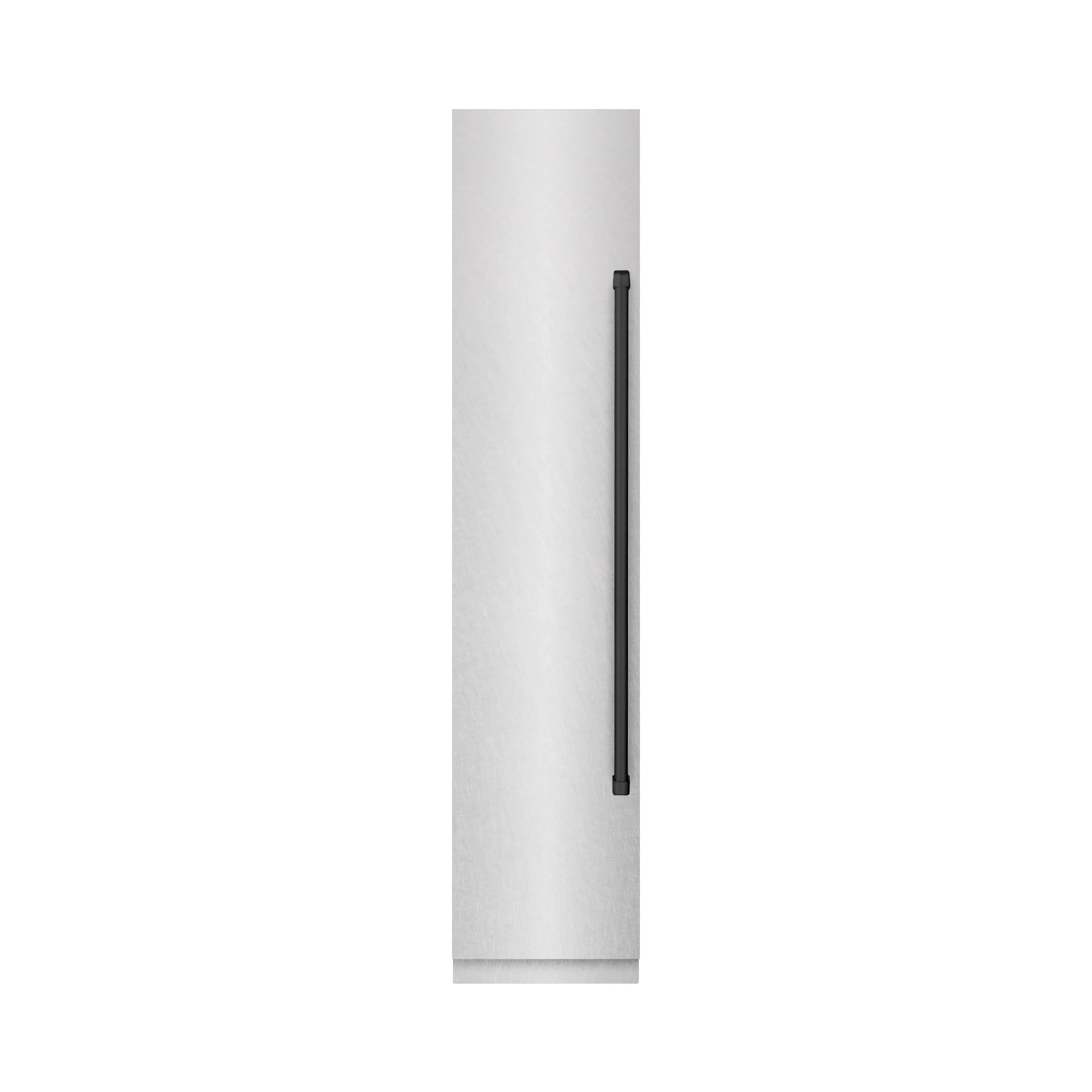 Freezer left-hinge door edge with vertical handle on satin stainless finish