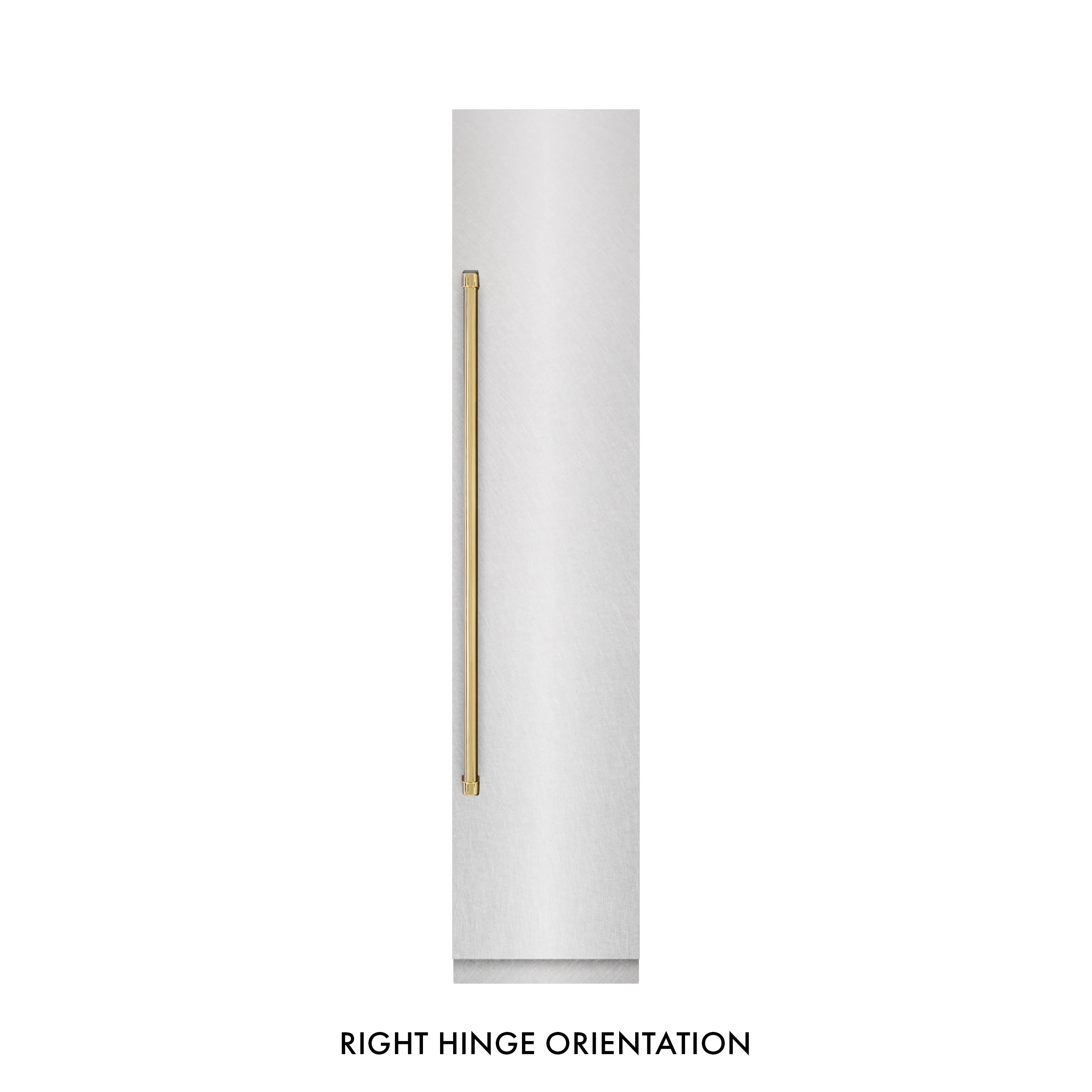 Right hinge orientation shown with a gold handle bar on a light panel
