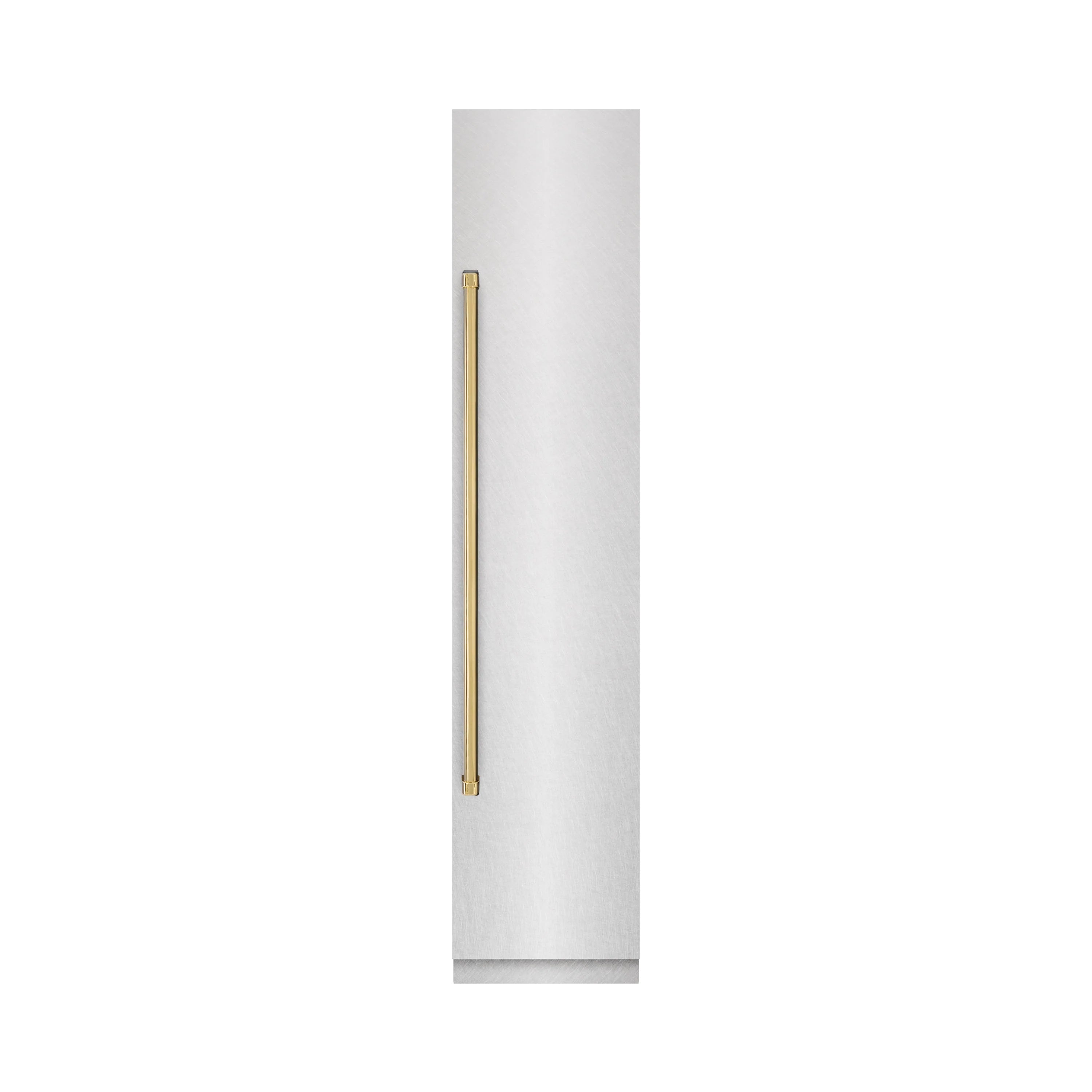 Gold vertical handle bar on a light panel for right-hinge freezer design