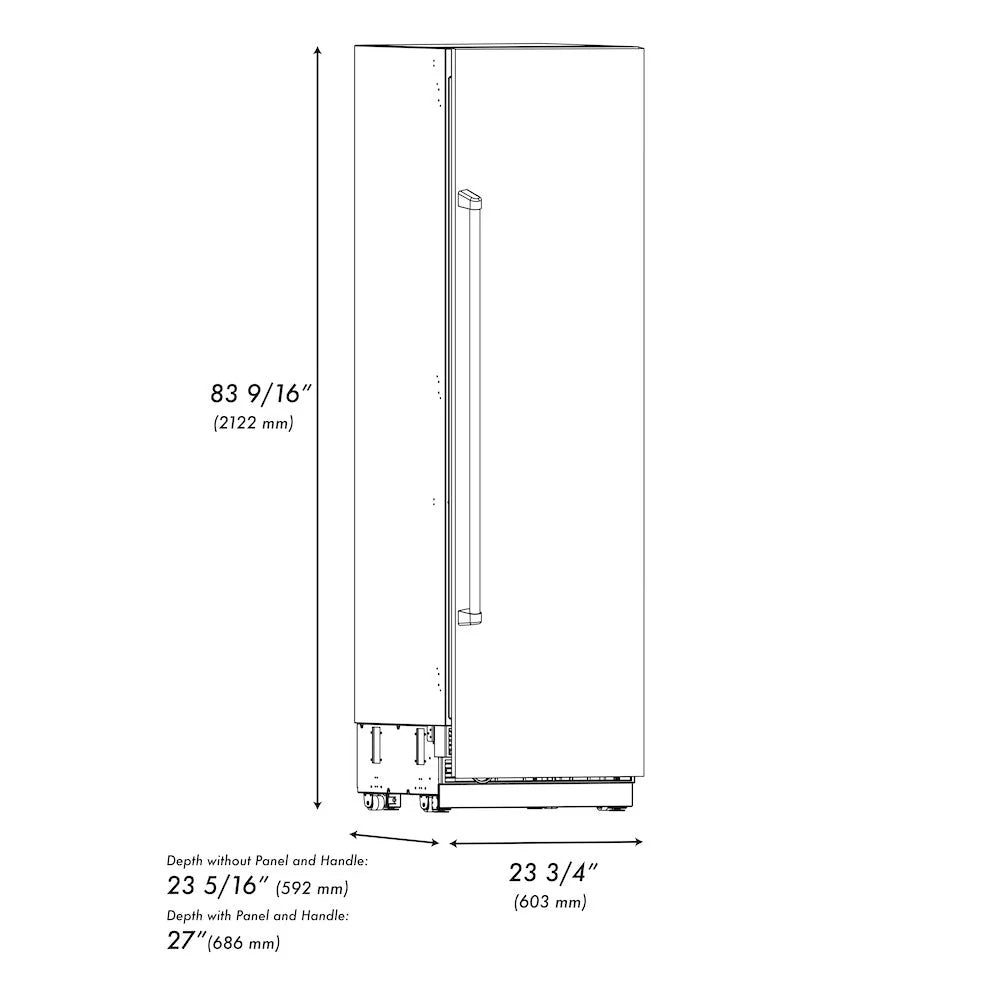 Freezer dimensions diagram showing overall height and depth measurements