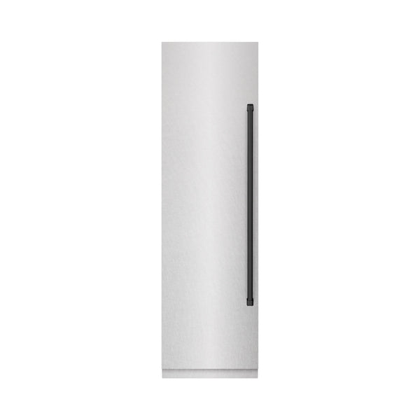 ZLINE Autograph Edition 24-Inch 12.4 Cu. Ft. Column Freezer in DuraSnow Stainless Steel with Graphite Gray Interior and Matte Black Accents (RCFVZ-SN-24-MB)