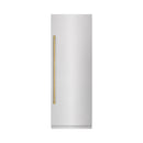ZLINE Autograph Edition 30-Inch 16.7 Cu. Ft. Column Refrigerator in Satin Stainless Steel with Graphite Gray Interior and Polished Gold Accents (RCRVZ-SN-30-G)