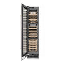ZLINE Autograph Edition 18-Inch 9.0 Cu. Ft. Triple Zone 68 Bottle Left Hinge Column Wine Cooler in Satin Stainless Steel with Polished Gold Accents (RCWVLZ-SN-18-G)