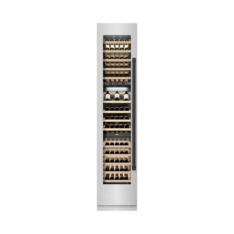 ZLINE Autograph Edition 18-Inch 9.0 Cu. Ft. Triple Zone 68 Bottle Left Hinge Column Wine Cooler in DuraSnow Stainless Steel with Matte Black Accents (RCWVLZ-SN-18-MB)