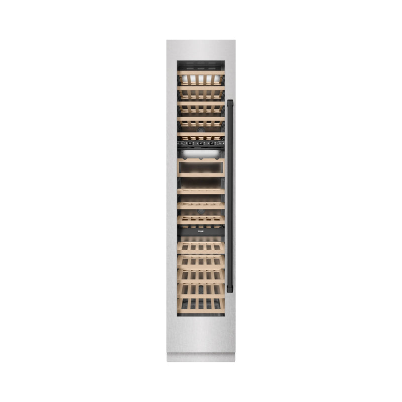 ZLINE Autograph Edition 18-Inch 9.0 Cu. Ft. Triple Zone 68 Bottle Left Hinge Column Wine Cooler in DuraSnow Stainless Steel with Matte Black Accents (RCWVLZ-SN-18-MB)