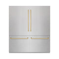 ZLINE Autograph Edition 72-Inch 39.6 Cu. Ft. French Door Built-In Bottom Freezer Refrigerator with Water Dispensers and Ice Makers in Satin Stainless Steel with Graphite Gray Interior and Champagne Bronze Accents (GRBITZ-SN-72-CB)