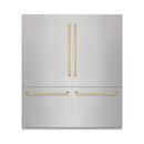 ZLINE Autograph Edition 72-Inch 39.6 Cu. Ft. French Door Built-In Bottom Freezer Refrigerator with Water Dispensers and Ice Makers in Satin Stainless Steel with Graphite Gray Interior and Champagne Bronze Accents (GRBITZ-SN-72-CB)