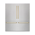 ZLINE Autograph Edition 72-Inch 39.6 Cu. Ft. French Door Built-In Bottom Freezer Refrigerator with Water Dispensers and Ice Makers in Satin Stainless Steel with graphite Gray Interior and Polished Gold Accents (GRBITZ-SN-72-G)