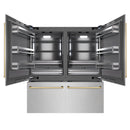 ZLINE Autograph Edition 72-Inch 39.6 Cu. Ft. French Door Built-In Bottom Freezer Refrigerator with Water Dispensers and Ice Makers in Satin Stainless Steel with graphite Gray Interior and Polished Gold Accents (GRBITZ-SN-72-G)