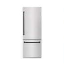ZLINE Autograph Edition 30-Inch 16.1 Cu. Ft. Built-In Bottom Freezer Refrigerator with Water Dispenser and Ice Maker in Satin Stainless Steel with Graphite Gray Interior and Matte Black Accents (GRBIVZ-SN-30-MB)