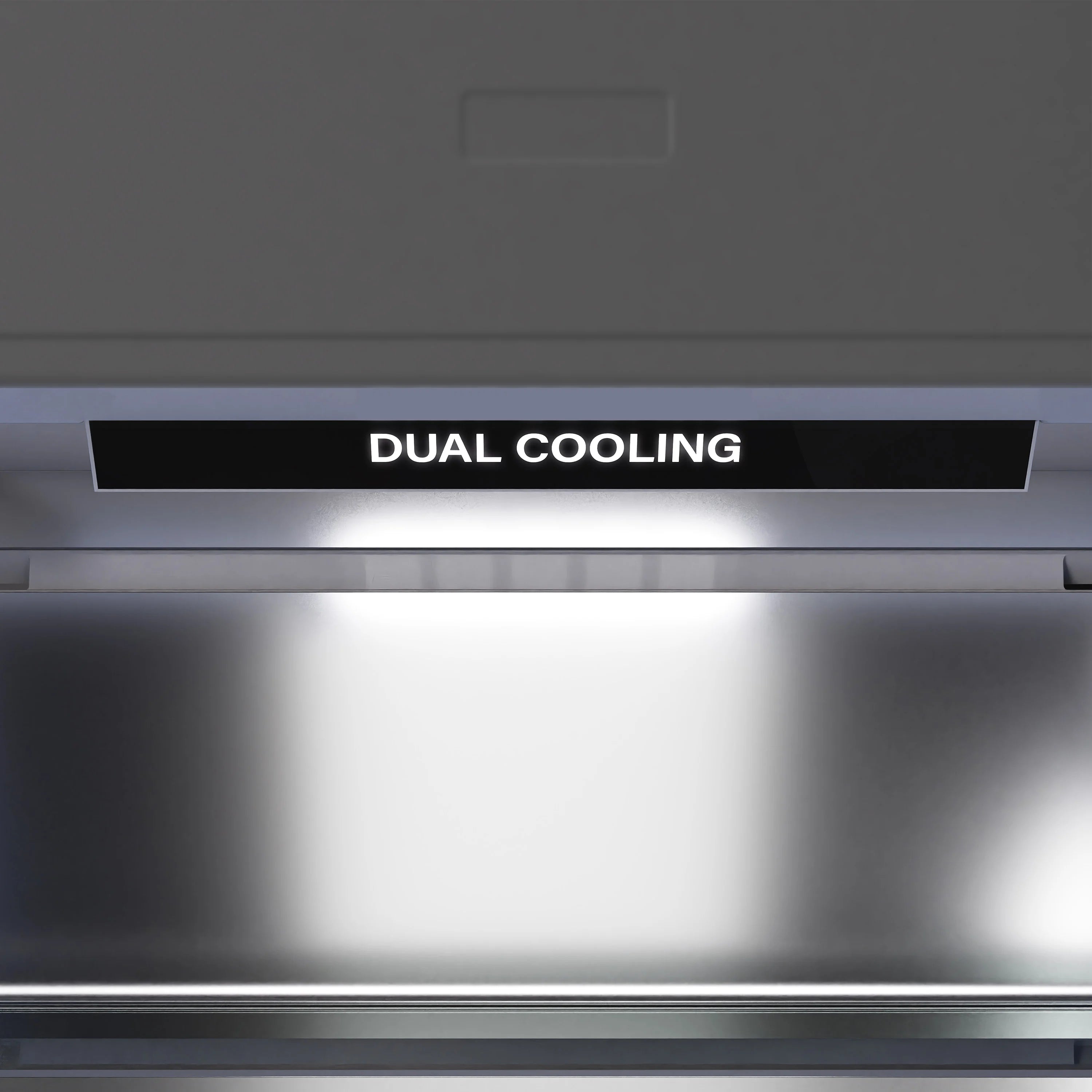 Built-in refrigerator top control area with LED light bar and satin stainless steel finish