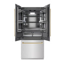 ZLINE Autograph Edition 36-Inch 19.6 Cu. Ft. French Door Built-In Bottom Freezer Refrigerator with Water Dispenser and Ice Maker in Satin Stainless Steel with Graphite Gray Interior and Champagne Bronze Accents (GRBIVZ-SN-36-CB)