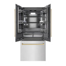 ZLINE Autograph Edition 36-Inch 19.6 Cu. Ft. French Door Built-In Bottom Freezer Refrigerator with Water Dispenser and Ice Maker in Satin Stainless Steel with Graphite Gray Interior and Champagne Bronze Accents (GRBIVZ-SN-36-CB)