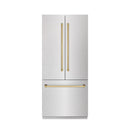 ZLINE Autograph Edition 36-Inch 19.6 Cu. Ft. French Door Built-In Bottom Freezer Refrigerator with Water Dispenser and Ice Maker in Satin Stainless Steel with Graphite Gray Interior and Polished Gold Accents (GRBIVZ-SN-36-G)
