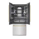 ZLINE Autograph Edition 36-Inch 19.6 Cu. Ft. French Door Built-In Bottom Freezer Refrigerator with Water Dispenser and Ice Maker in Satin Stainless Steel with Graphite Gray Interior and Polished Gold Accents (GRBIVZ-SN-36-G)
