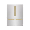 ZLINE Autograph Edition 60-Inch 32.2 Cu. Ft. French Door Built-In Bottom Freezer Refrigerator with Water Dispenser and Ice Maker in Satin Stainless Steel with Graphite Gray Interior and Champagne Bronze Accents (GRBIVZ-SN-60-CB)